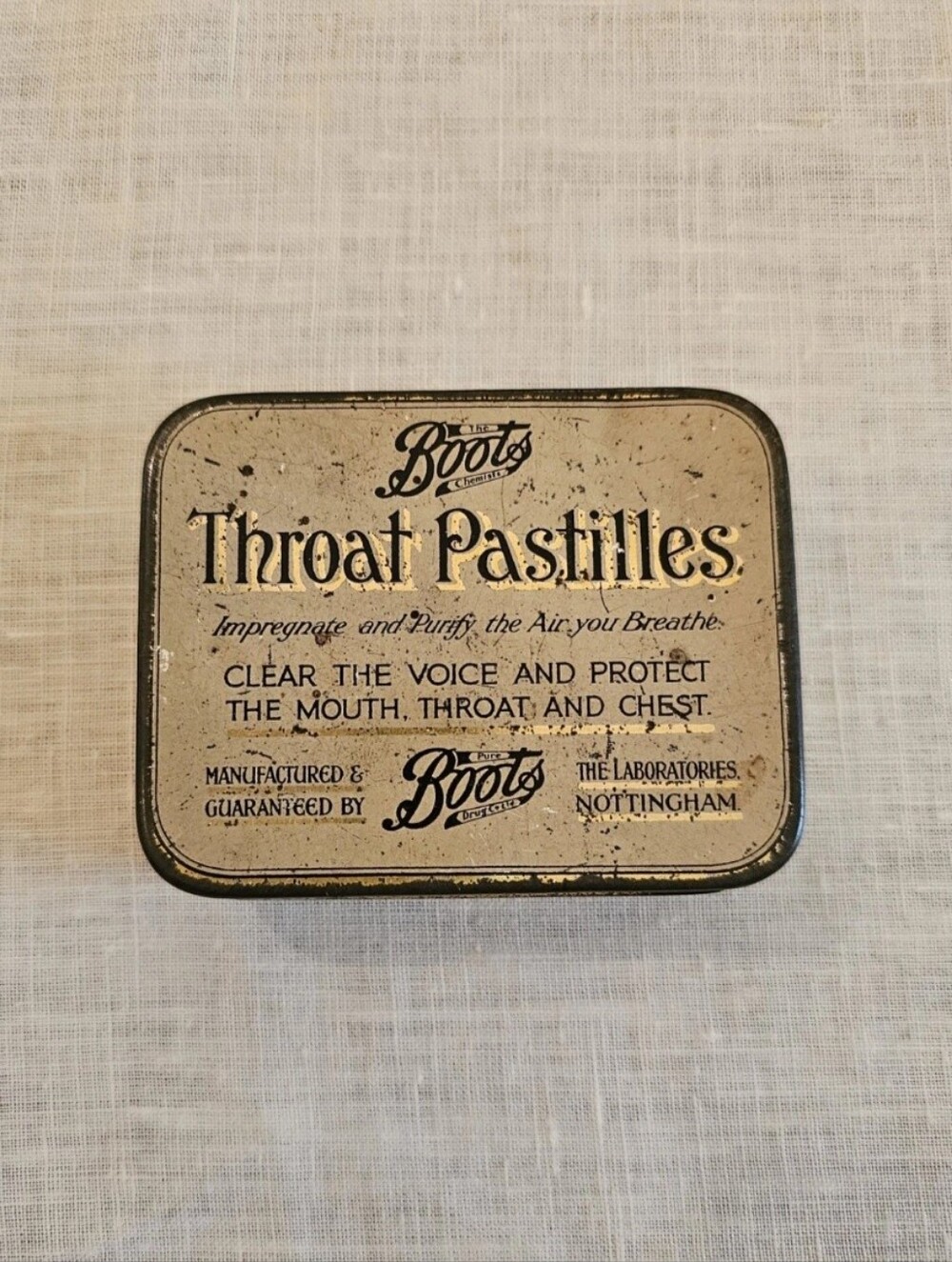 Vintage Boots Throat Pastilles/Lozenges Tin Box -Boots Pure Drug Co. England